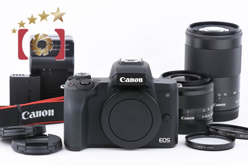 美品【Canon】EOS Kiss M + 15-45mm + 55-200mm USED Canon EOS Kiss M 15-45mm + 55-200mm White FREESHIPPING