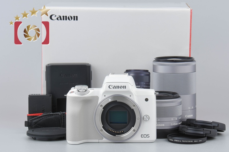 Canon EOS Kiss M2 White 24.1 MP EF-M 15-45 55-200 Lenses w