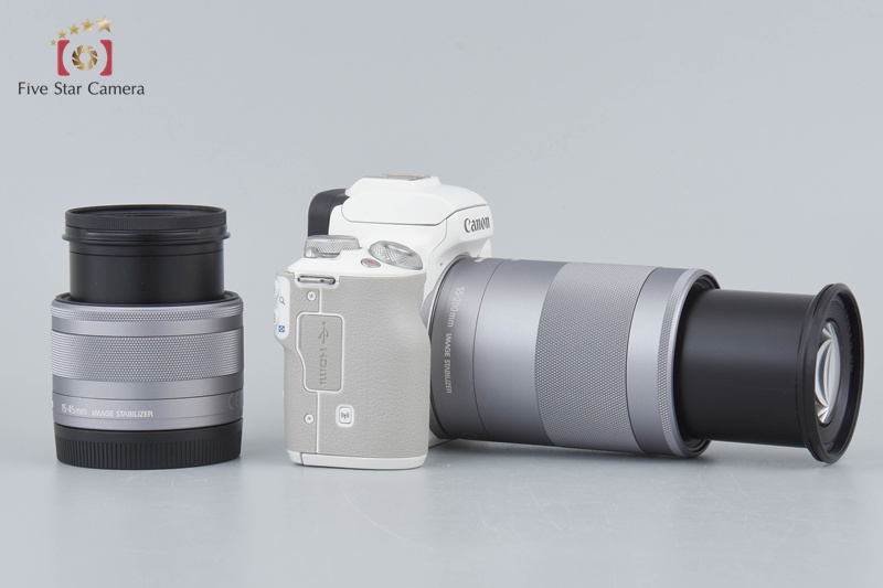 Canon EOS Kiss M2 White 24.1 MP EF-M 15-45 55-200 Lenses w