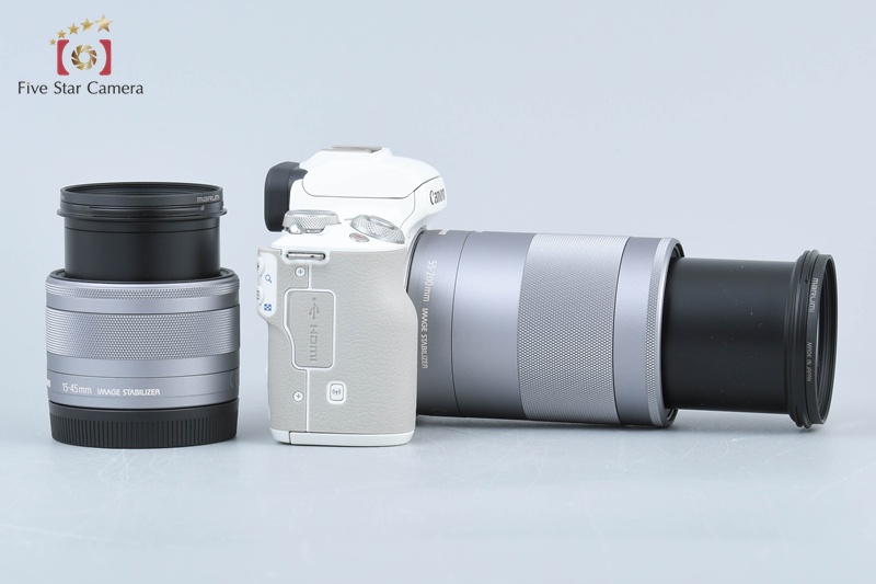 Canon EOS Kiss M2 White 24.1 MP 15-45 55-200 IS STM Lenses w